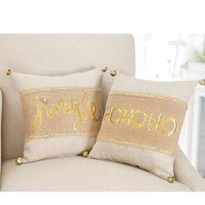 3 Mud pie Xmas burlap and glitter pillow wraps